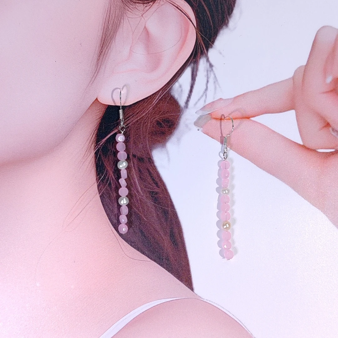 非金属合成锆石耳饰 玉海A60丨小众设计手作耳环轻奢粉色时尚法式