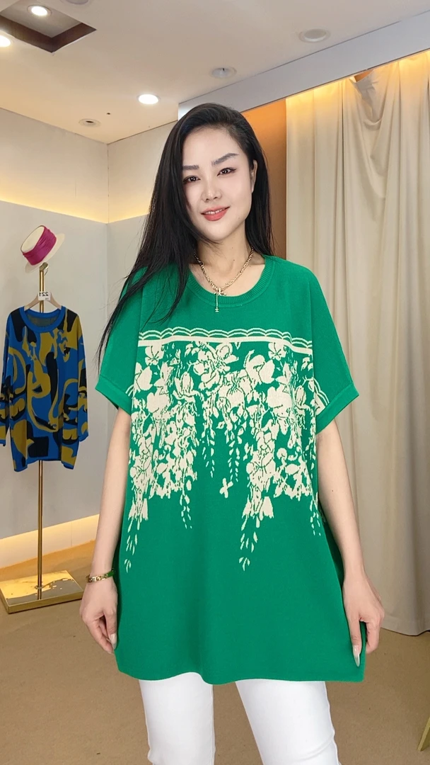 A18号春夏季新款时尚针织提花宽松中长款百搭连衣裙妈妈装