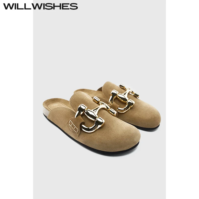 WILLWISHES/王玎女鞋春夏复古包头拖金属扣凉拖鞋一脚蹬懒人鞋