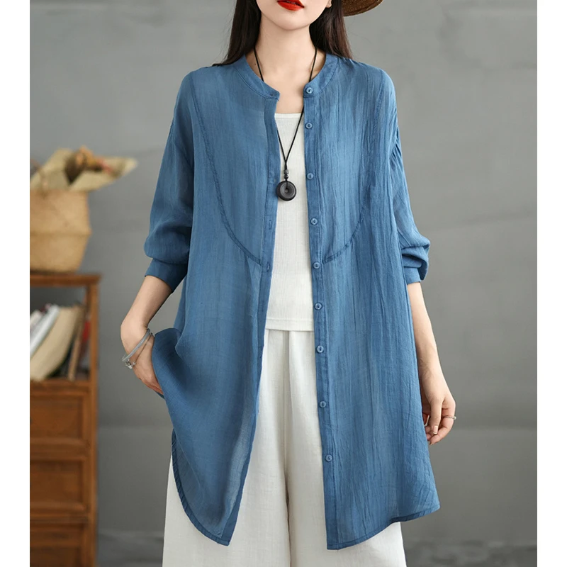 YX#【160斤可穿】衬衫气质轻薄夏新款外搭长款外套衬衣开衫DY13306