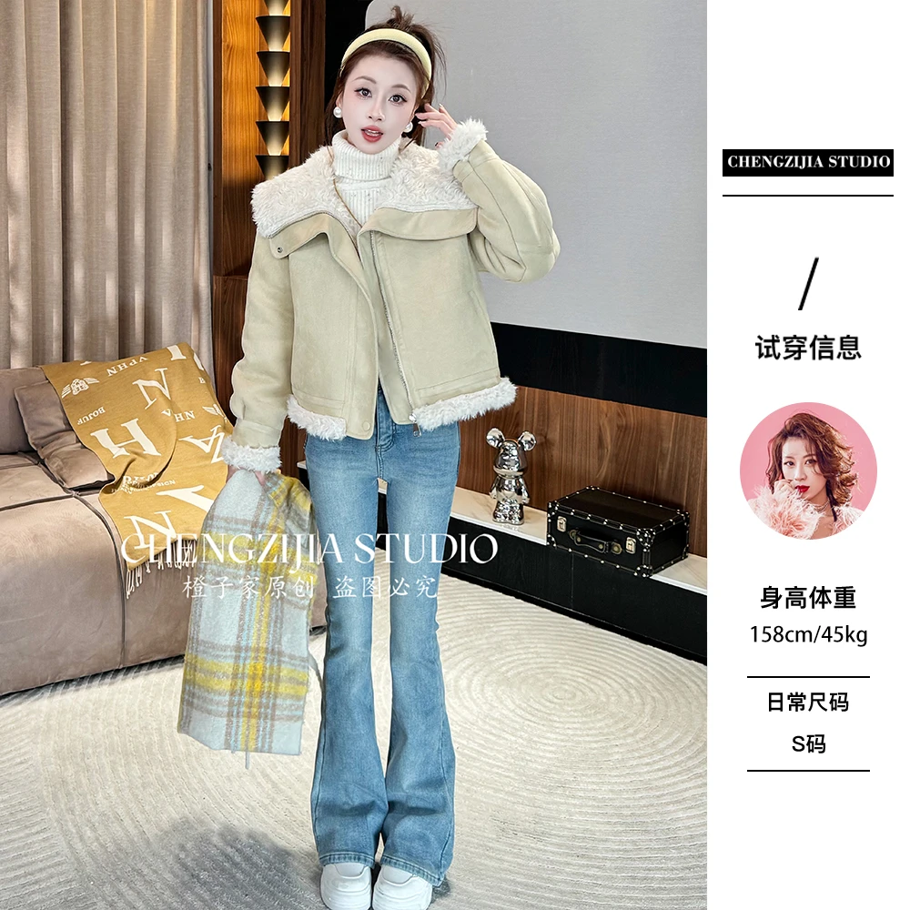 【裴诗婷】WT0427翻领毛毛外套短款