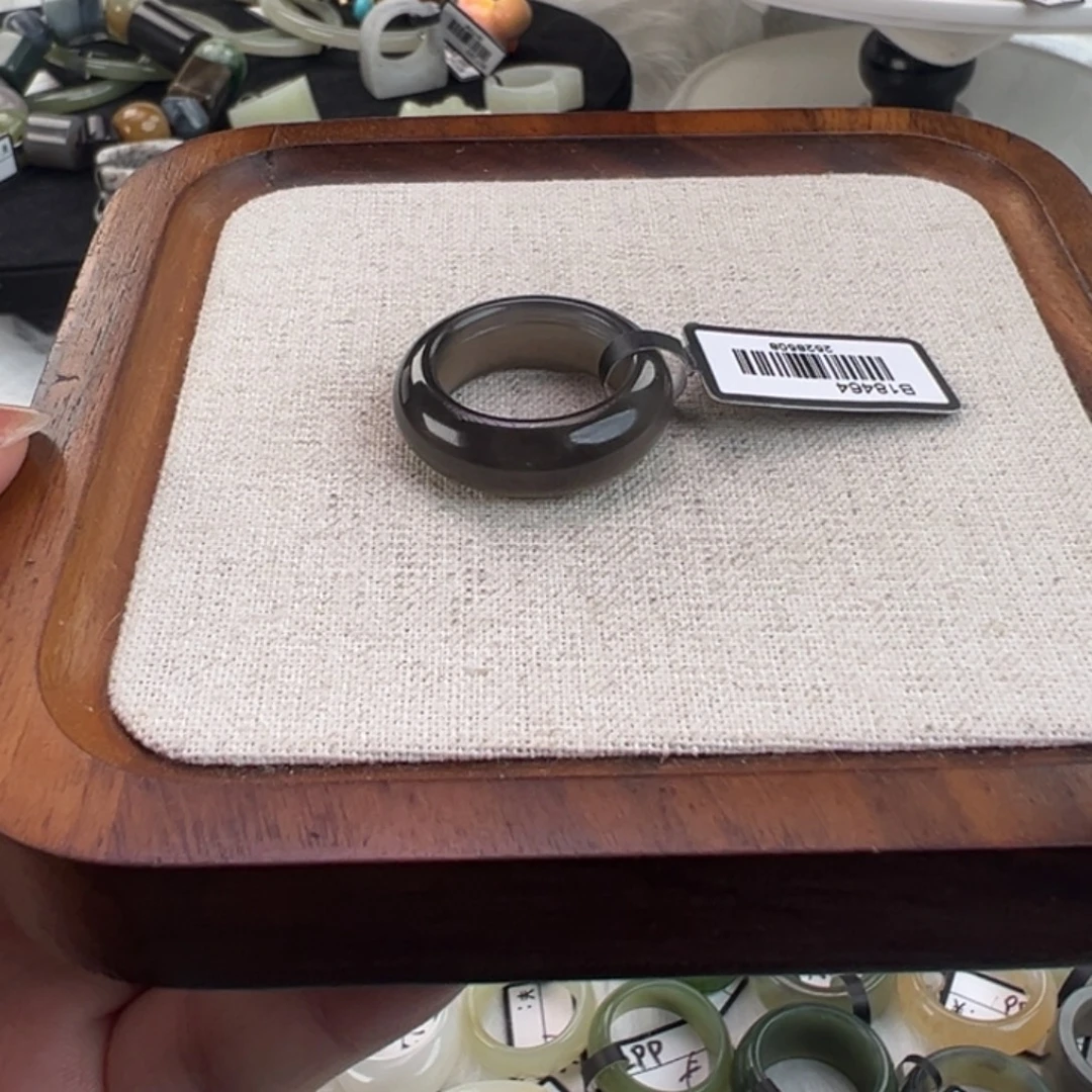 和田玉未镶嵌戒指w25烟灰泥鳅背17.6不退换