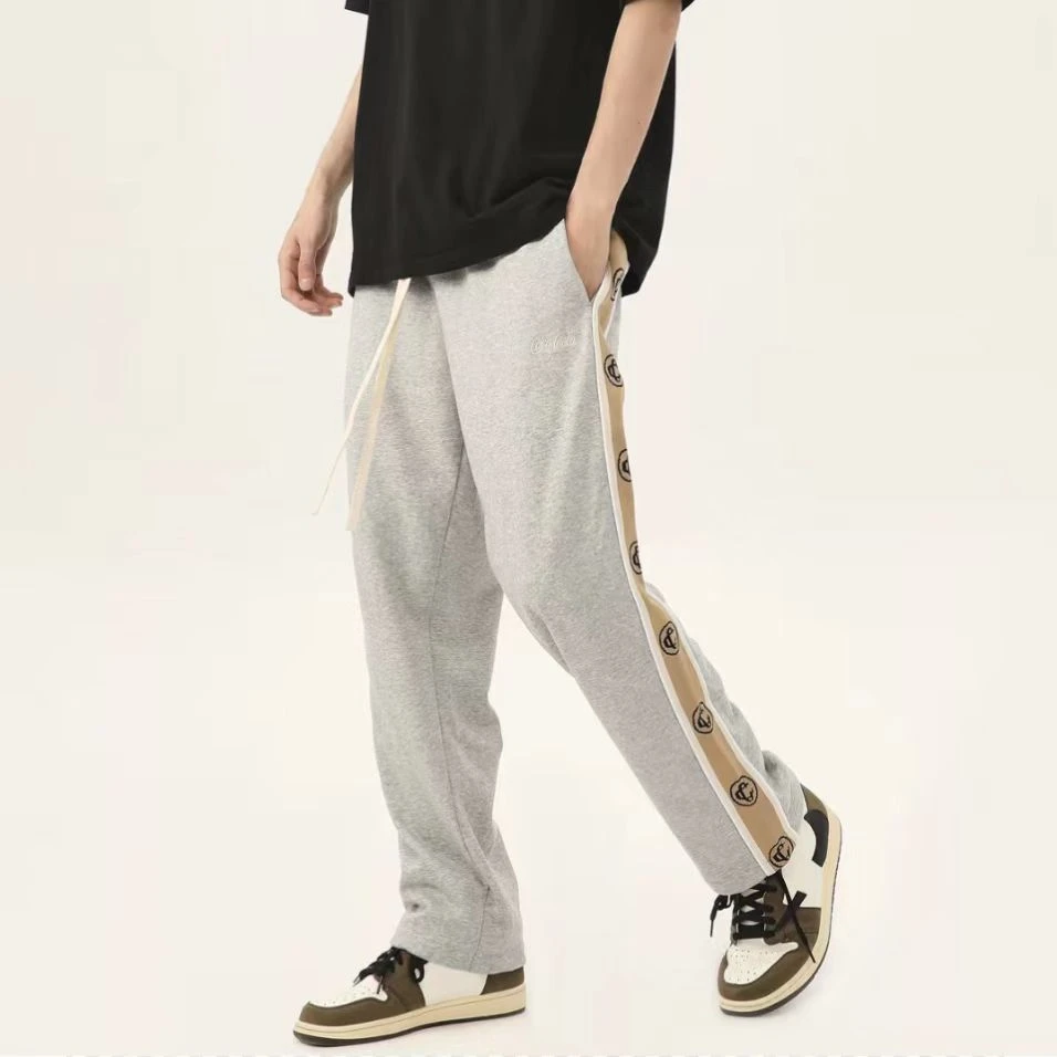 可乐 刺绣Logo侧边条纹拼接宽松直筒针织运动裤 男女同款11款