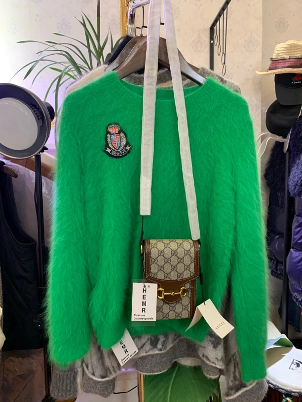 荷苗儿实体店现货新款女装翠绿色短款时尚小众毛衣