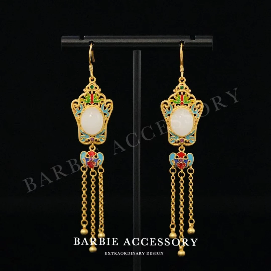 铜合金合成锆石耳饰 【光柔绿殿】新中式设计款高级感绝美耳环