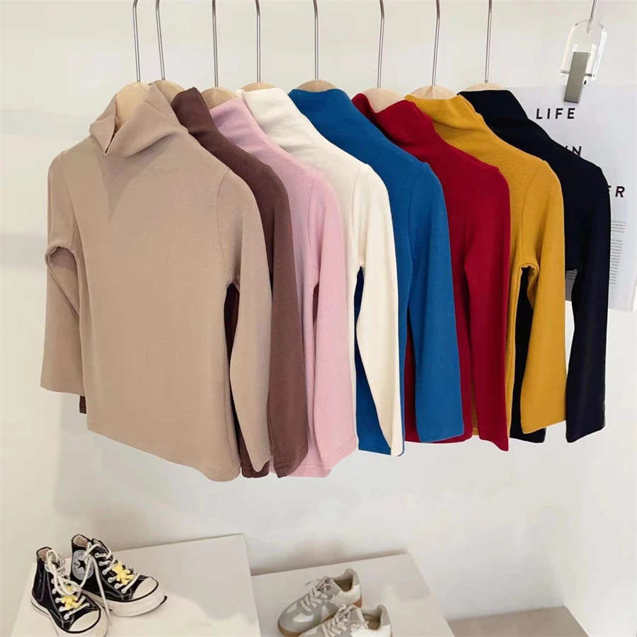 HHkids儿童半高领打底衫女童长袖t恤女童纯色上衣宝宝体恤CCT405