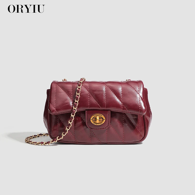 ORYIU【燃烧之心】复古红色菱格链条单肩包小众设计斜挎包秋冬百搭