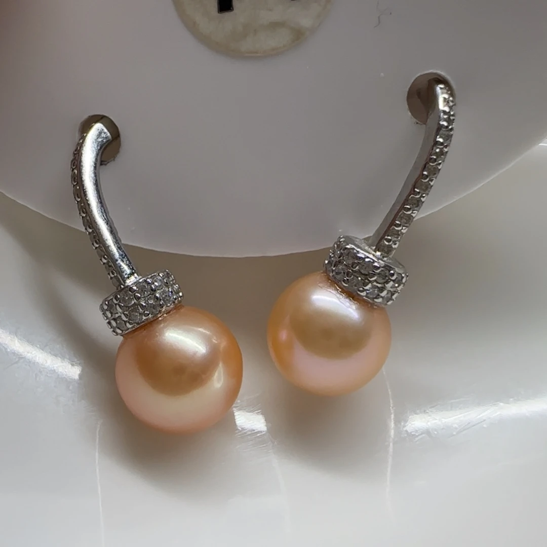 银S925镶嵌耳饰淡水珍珠