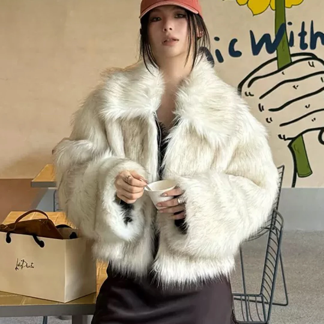 人造皮草 MMFISH时髦街头宽松加厚毛毛短款保暖高级感外套25Y580