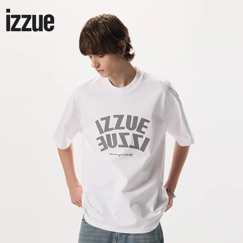 i.t izzue纯棉圆领短袖夏季重磅宽松休闲复古潮牌字母落肩半袖男