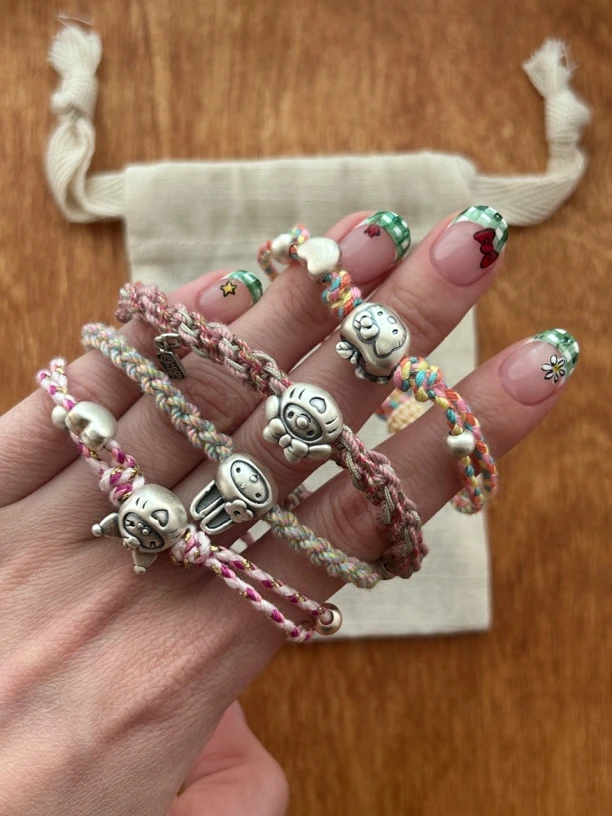 925银布艺手链 木木部屋 925纯银 三丽鸥系列可爱编织手链