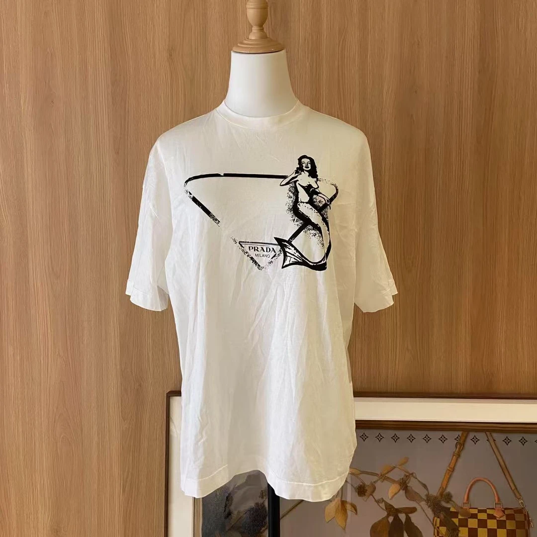 99新 Prada/普拉达 壹臻/ 白色印花T恤 xs 76963791