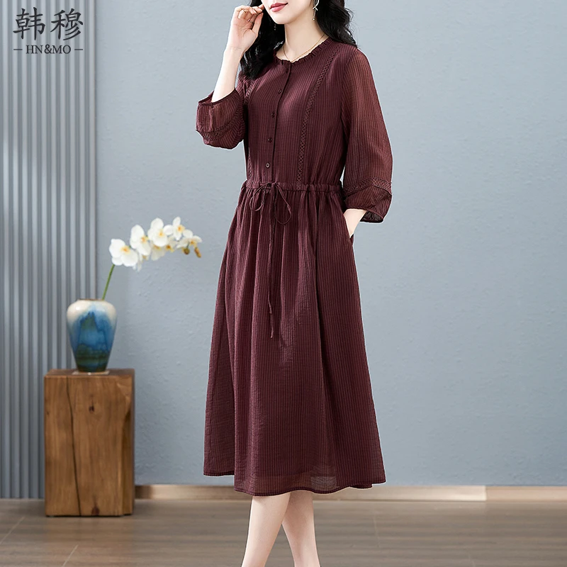 韩穆品牌时尚气质连衣裙女2025夏装新款高级感轻奢妈妈大码长裙子
