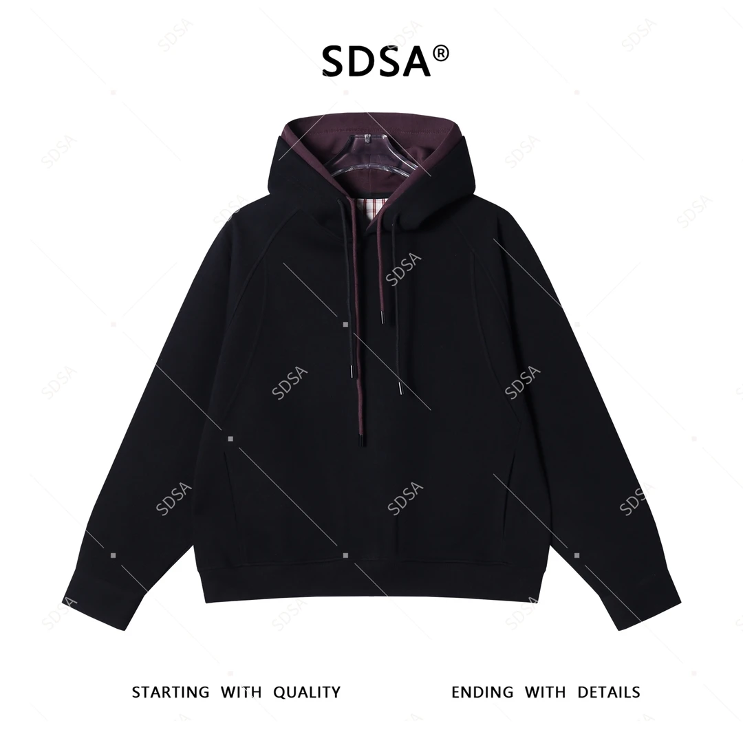 SDSA男士秋冬新款轻奢痞帅男装撞色双层帽领抽绳连帽卫衣百搭气质