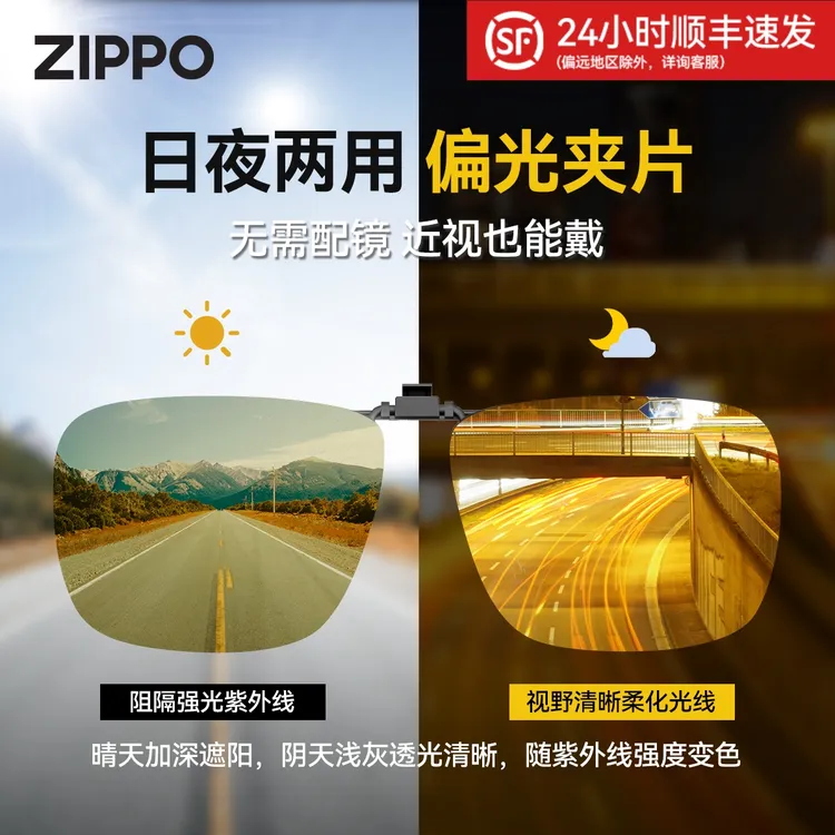 ZIPPO变色夜视太阳镜夹片偏光近视驾驶开车钓鱼男防远光高清增亮商品图