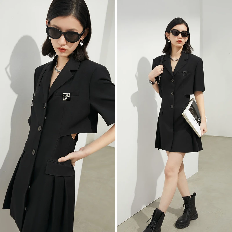 FF||仿佛修身显瘦气质镂空西装连衣裙FF01350