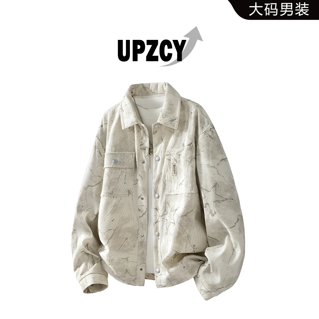 UPZCY复古大码长袖夹克男士秋冬翻领痞帅宽松休闲外套高级感男装
