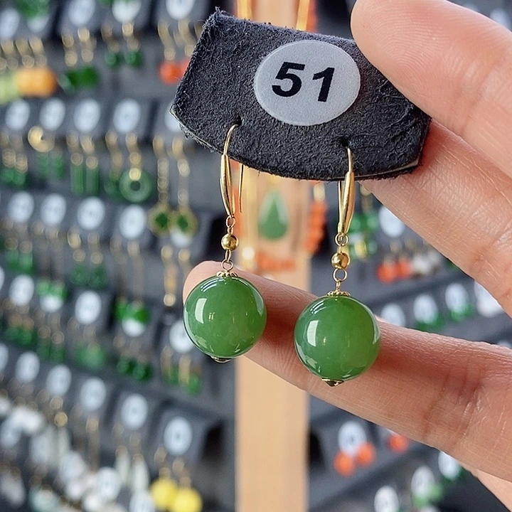 和田玉耳饰18K金镶嵌