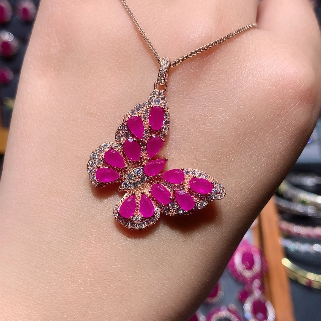 菠***蜜红宝石银S925镶嵌吊坠(赠链)