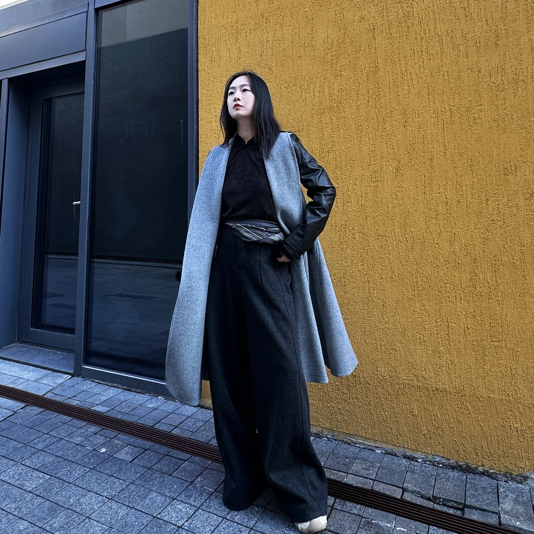 百搭保暖时尚街头弯刀阔腿裤毛呢裤