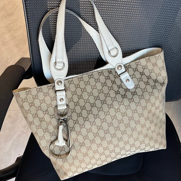 95新 GUCCI/古驰 棕花托特包