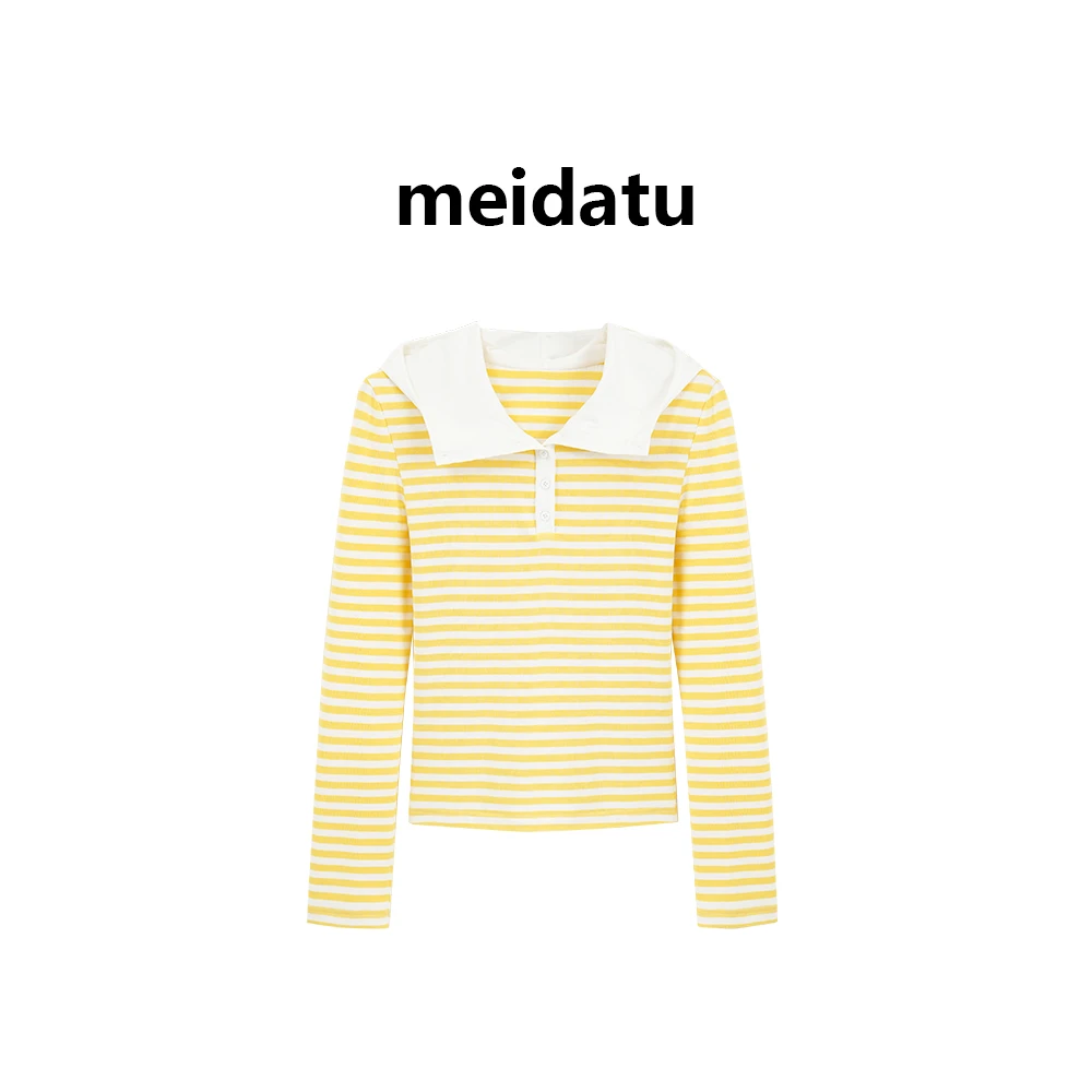 美哒兔（黄油乳酪）设计感拼接连帽条纹上衣(小个子版）bk3350-25