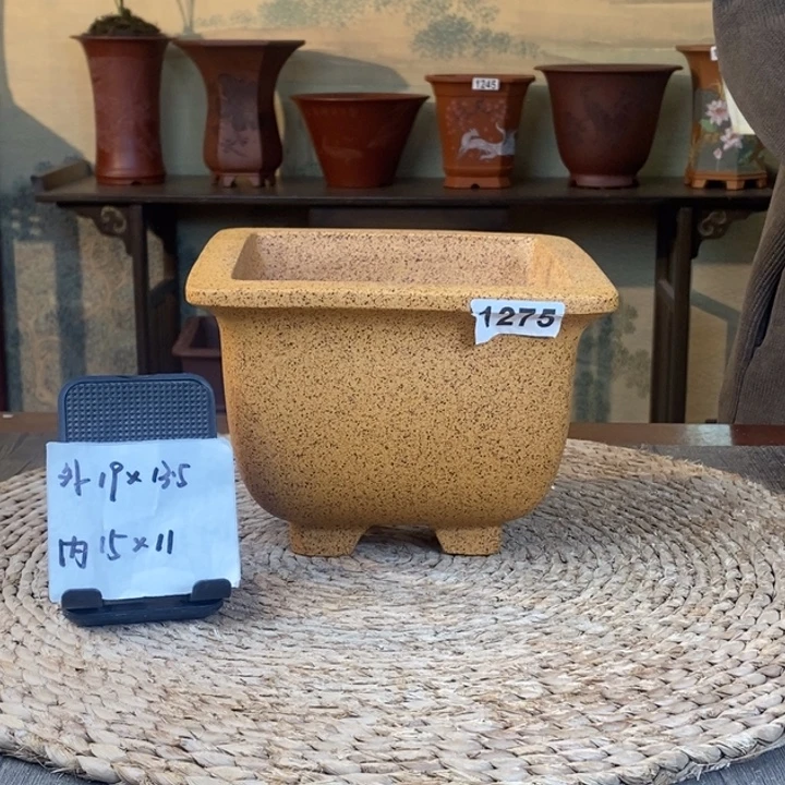 行***下紫砂花盆  柴烧中号仿古四方两只1275