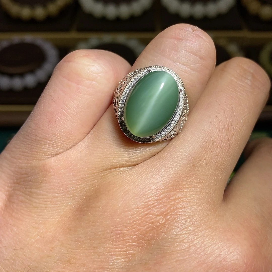 【闪购商品】银S925镶嵌戒指和田玉（碧玉）