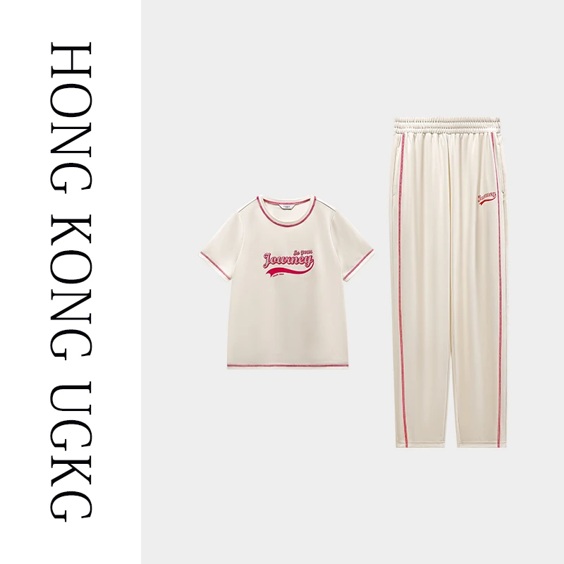 香港UGKG夏装休闲套装女洋气印花T恤薄款短袖两件套73252ZH117-2
