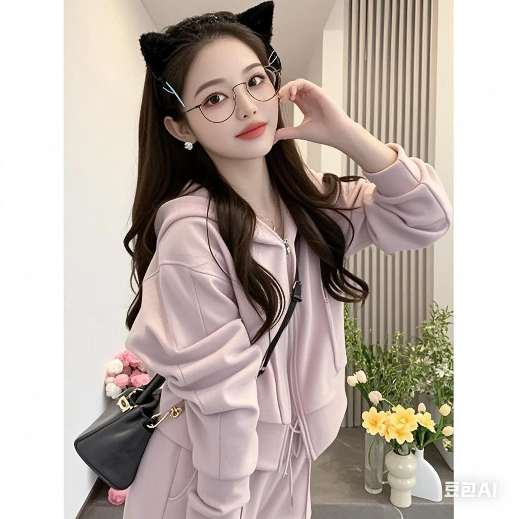 【亏本清仓】春季新款高级净版高领拉链两件套高领外套直脚裤