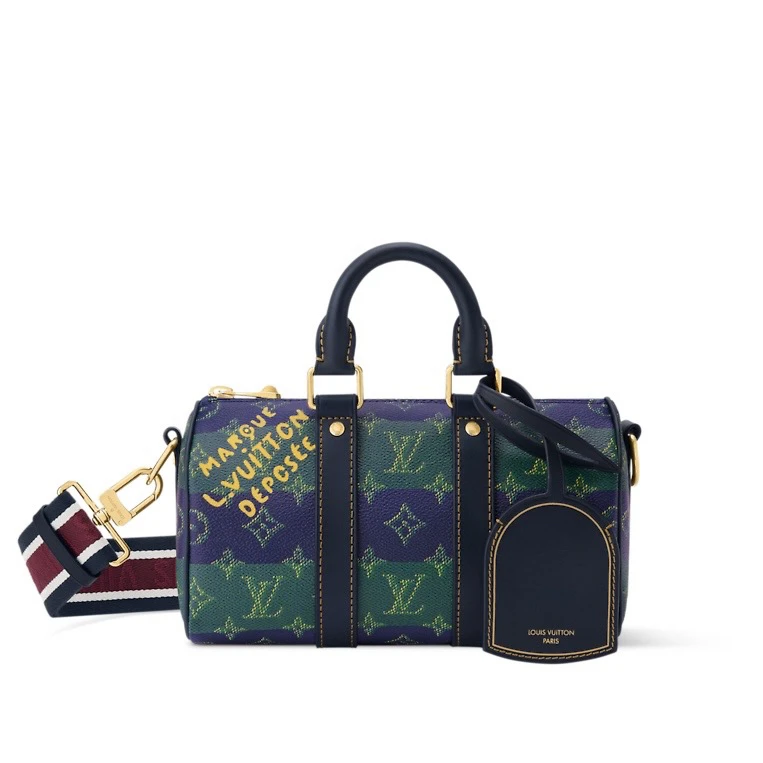 未使用 LouisVuitton/路易威登 keepall25蓝绿色斜挎包 G100