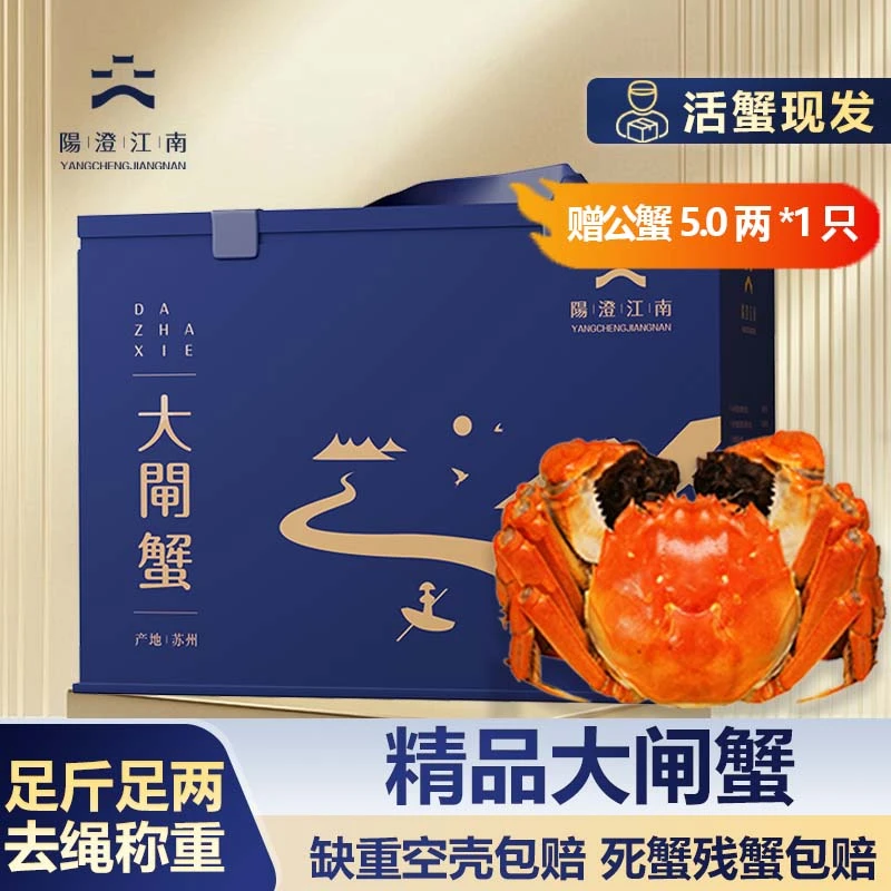 【活蟹】阳澄江南精品大闸蟹母2.8两4只公4两2只赠公5两1只礼盒装Z