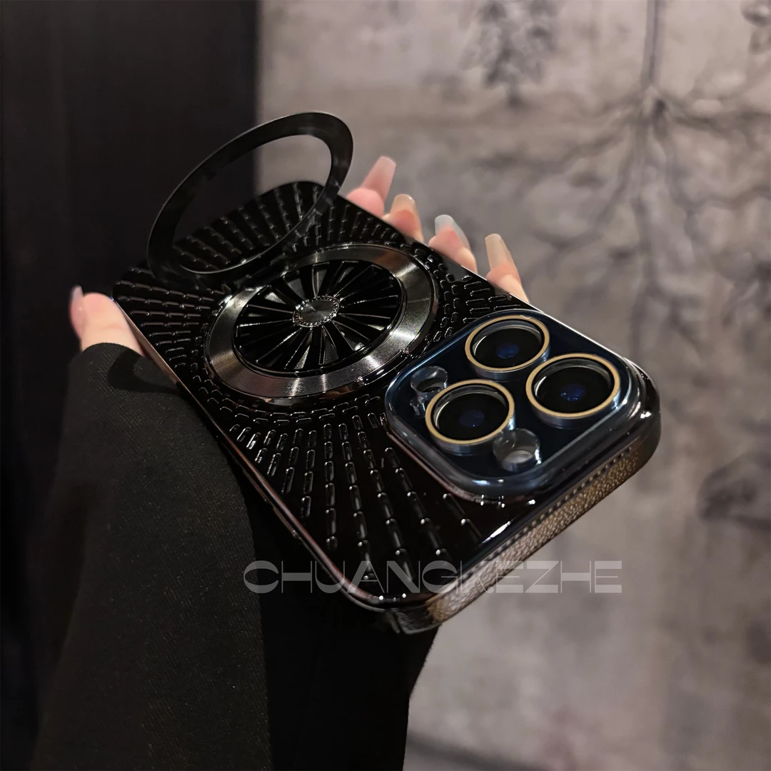 创壳者适用苹果16Promax15手机壳镂空旋转支架磁吸iPhone14散热13