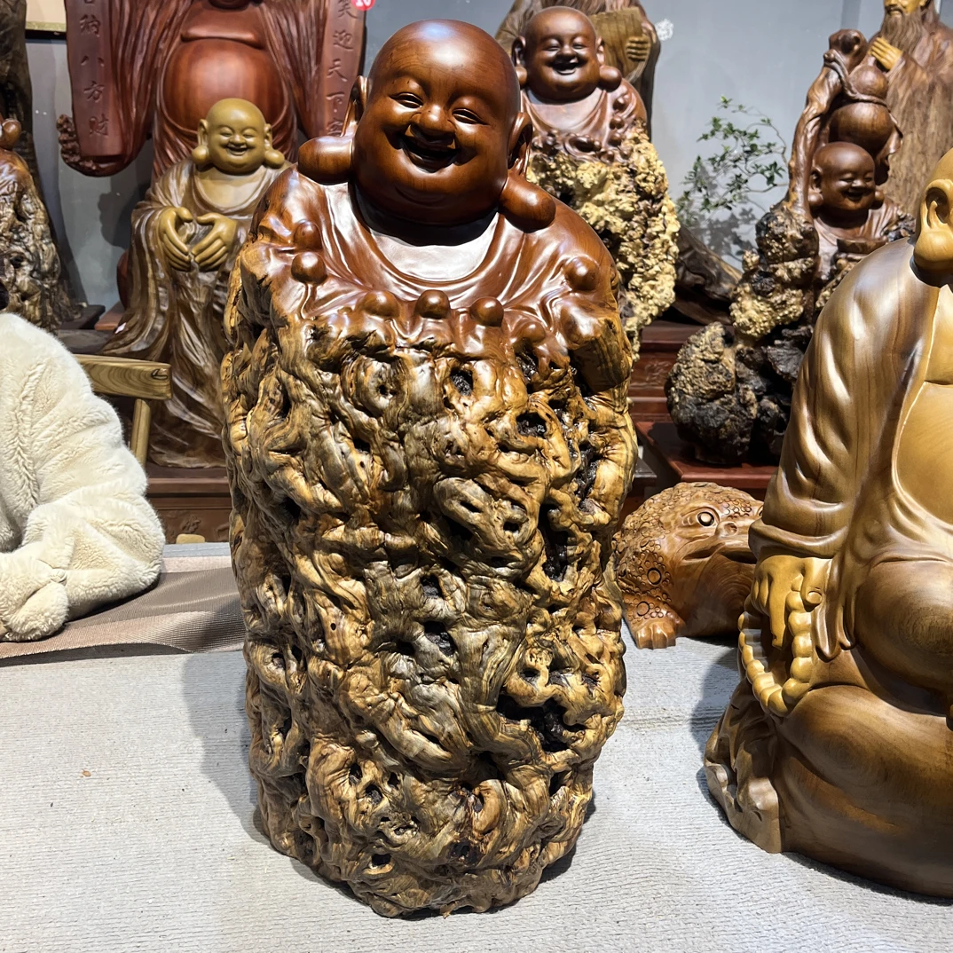 枣木弥勒佛随形根雕摆件