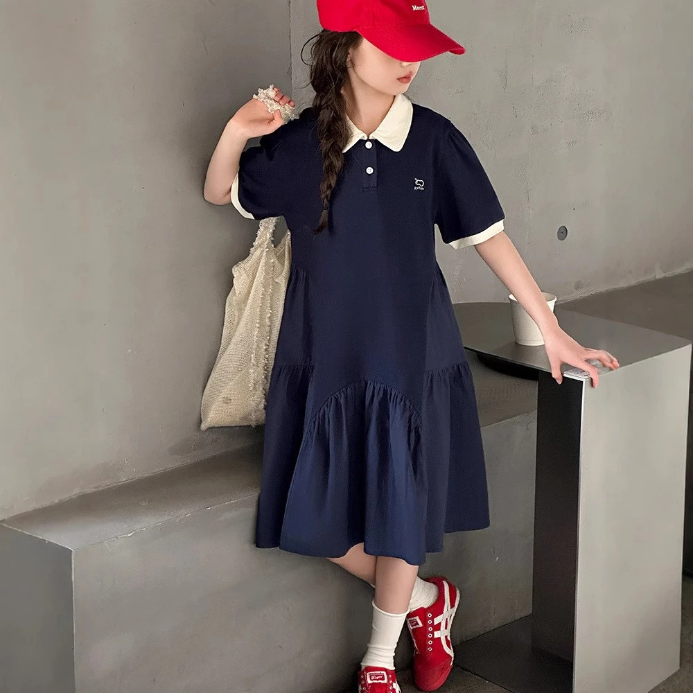 女童连衣裙夏季2025新款儿童裙子夏装洋气女孩学院风潮酷POLO衫裙
