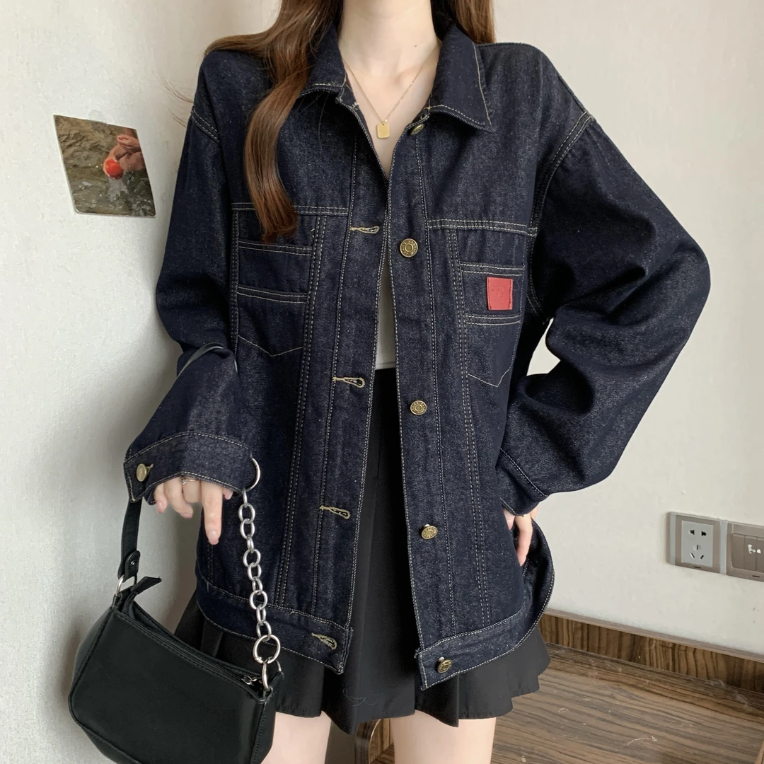 时尚牛仔外套女款秋冬季2025新款巨好看的深蓝色休闲美式上衣开衫