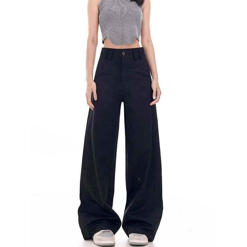 黑色西装裤女秋冬加绒胖妹妹mm设计感高腰宽松显瘦休闲阔腿裤子潮