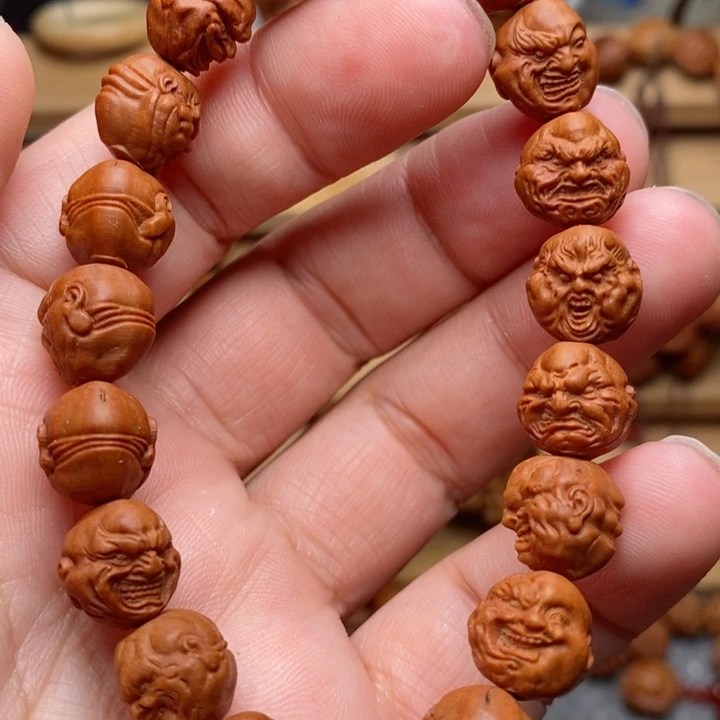 桃核雕刻恶僧手串