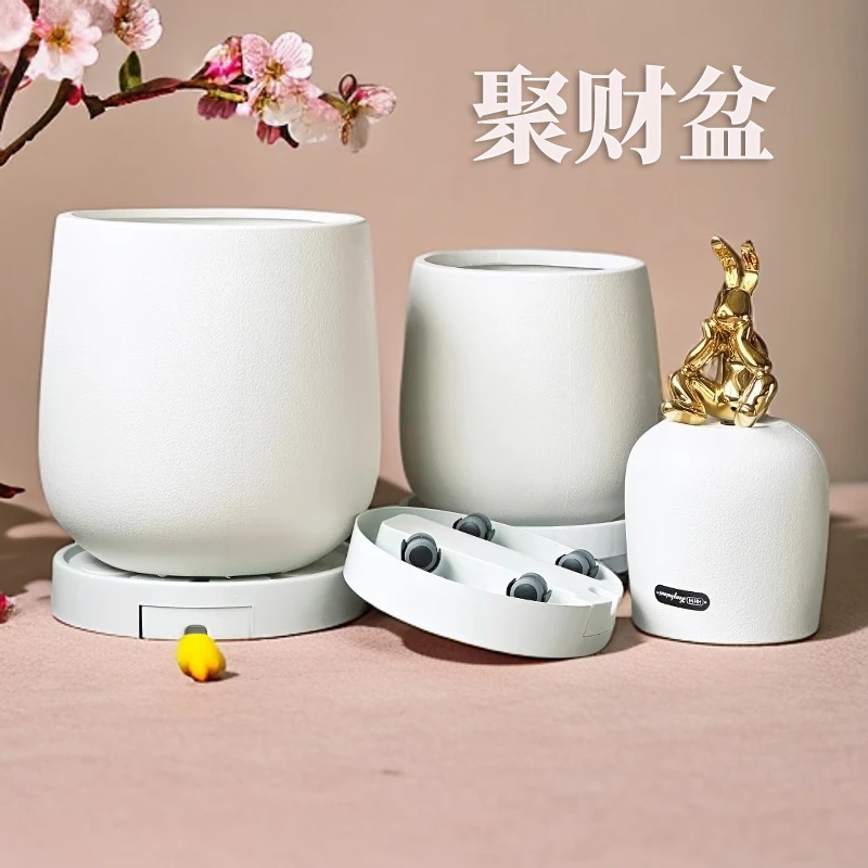 新款聚财盆室内盆栽客厅绿植高级花盆北欧简约仿陶瓷树脂花盆