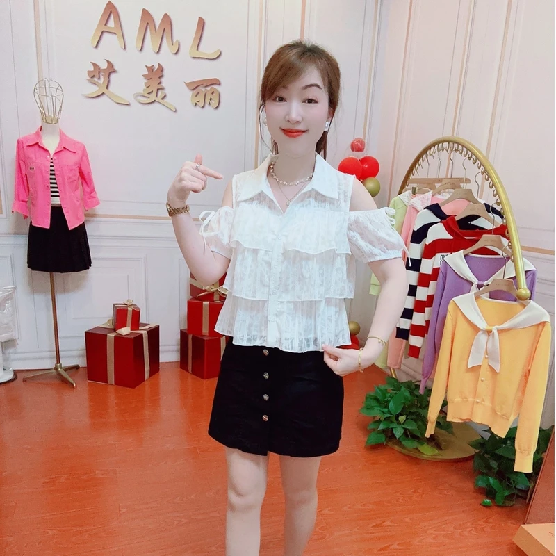 AML3 小露香肩设计感法式荷叶边时尚百搭2025新款洋气减龄女衬衣