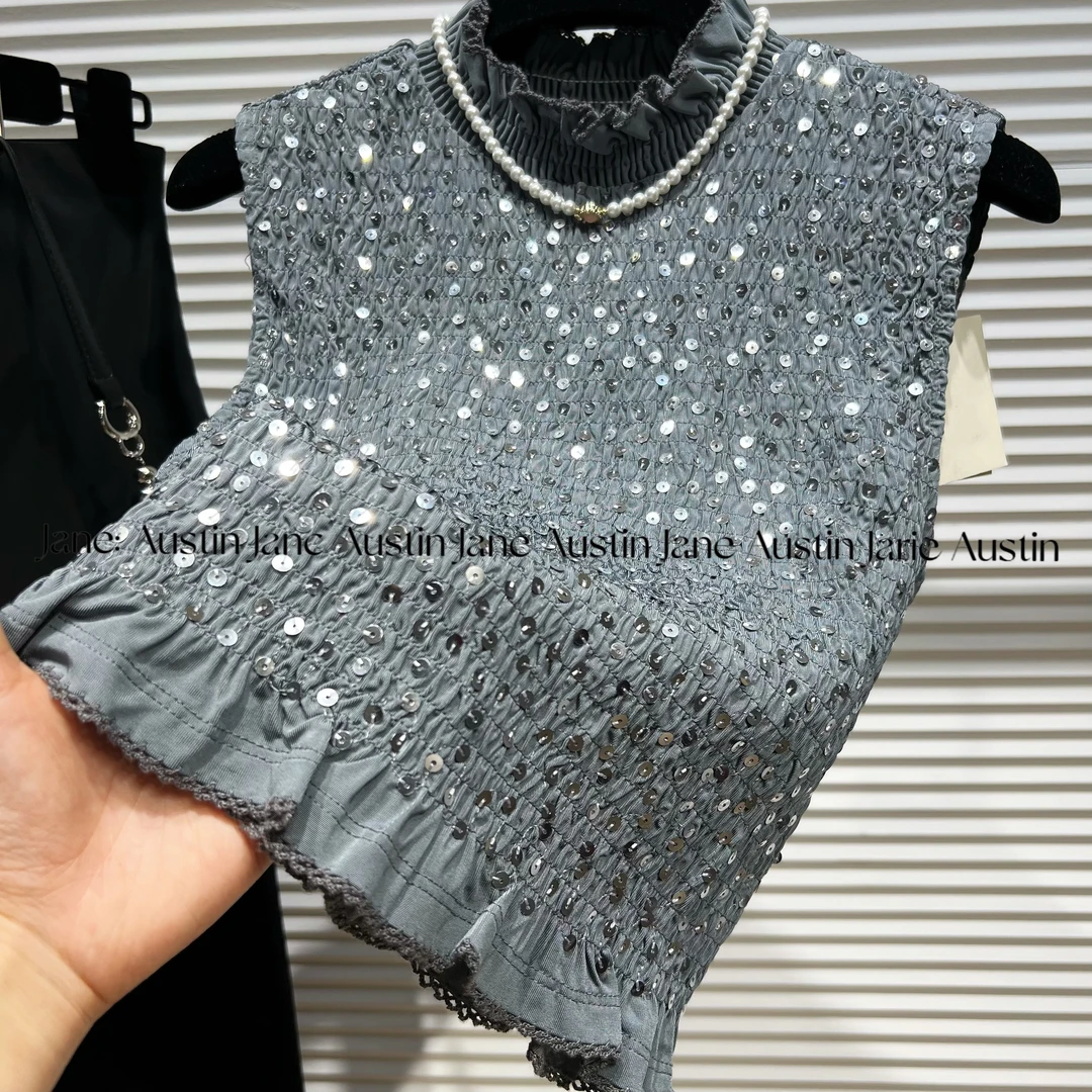 Jane Austin • (天空）2025韩版高级百搭时尚镂空蕾丝衫女