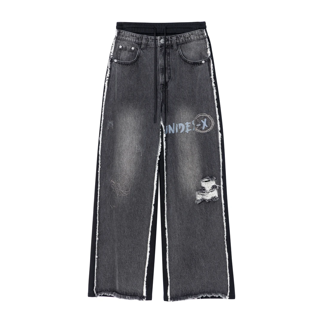 UX 2024冬季新款 艺术联名拼接牛仔裤女 新款时尚通勤百搭休闲裤