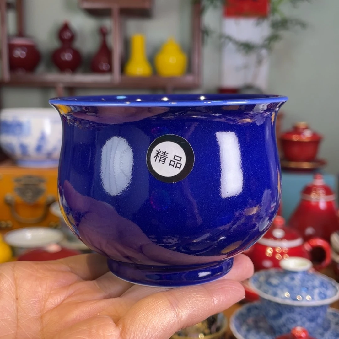 清欢雅玩原矿霁蓝大福桶杯