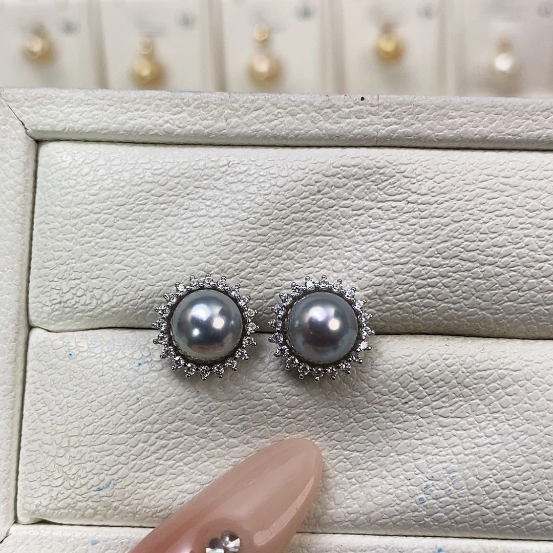 耳饰海水珍珠银S925镶嵌7-8