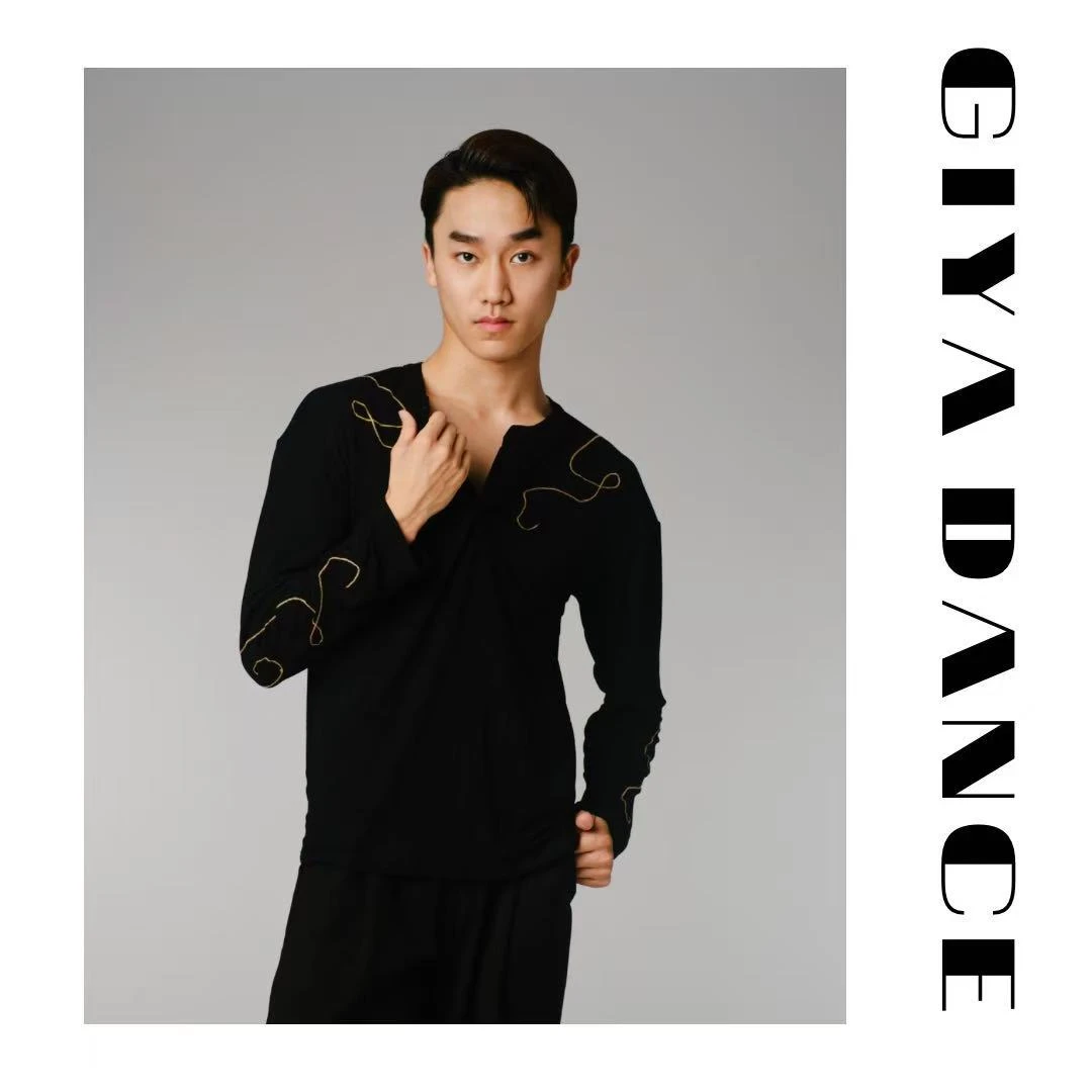 GIYA「悟空」男士新款黑色线条感长袖拉丁舞练功表演服