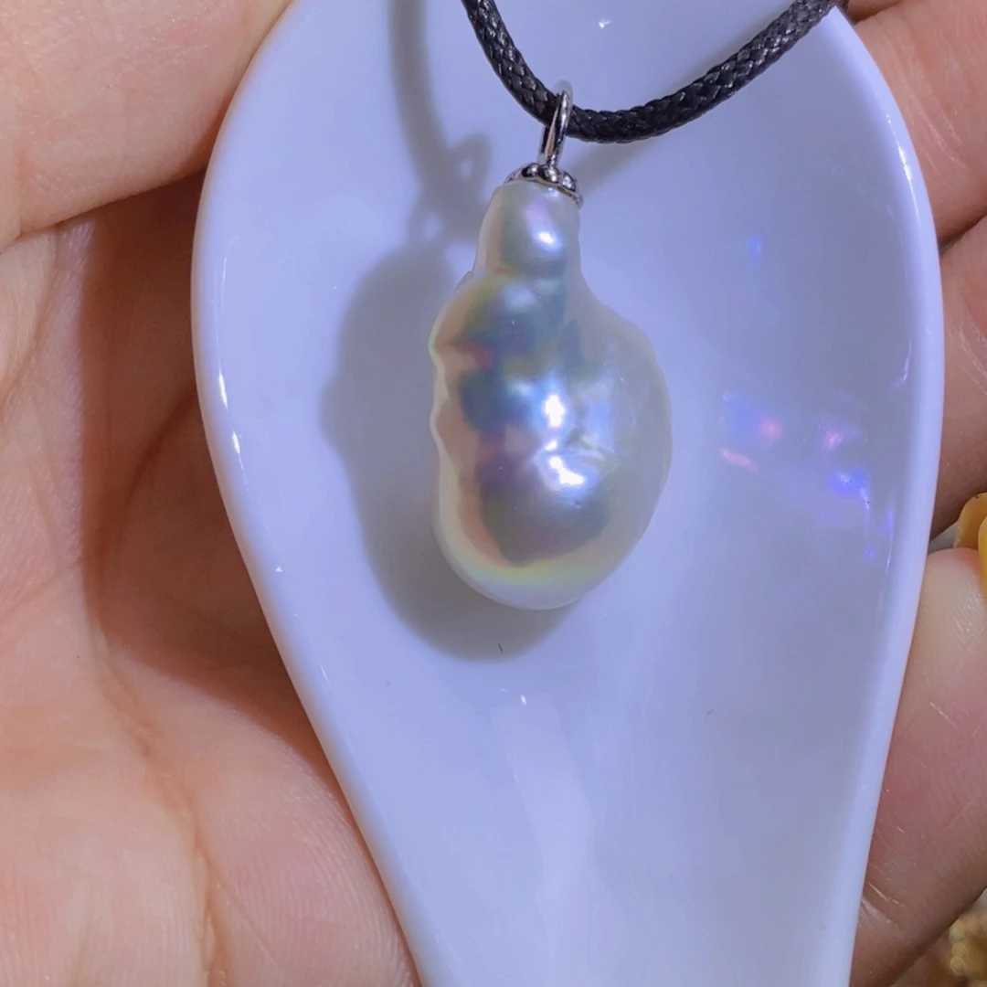 银S925镶嵌淡水珍珠天然无染色，无优化