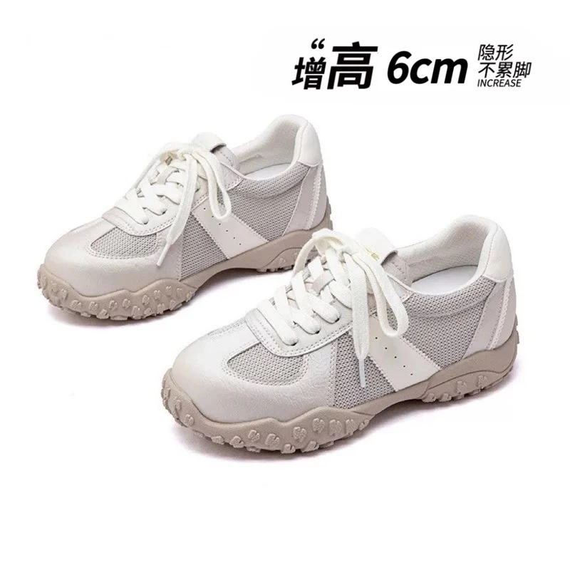 内增高6cm夏季透气网面德训鞋女2025新款百搭休闲软底运动阿甘鞋