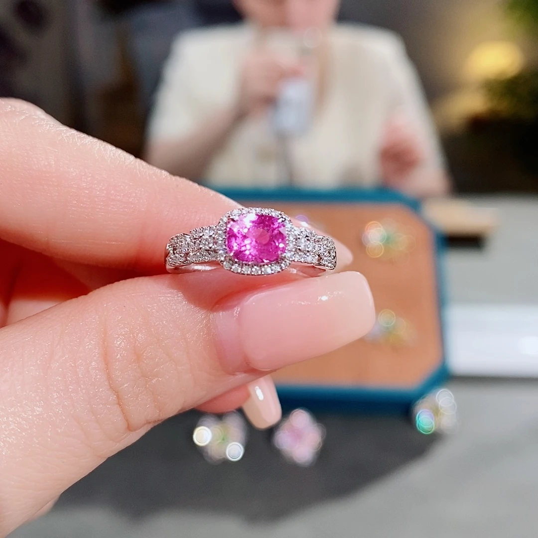 彩色蓝宝石戒指18K金镶嵌1.153ct无烧帕帕拉恰吉尔德