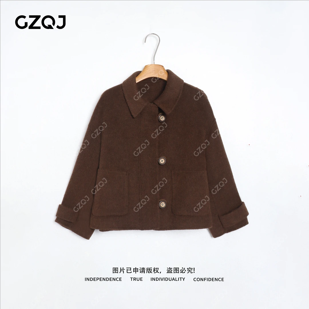 老琴私服【暖棕叙秋】琥珀流光风100羊毛翻领毛呢外套秋冬大衣72584
