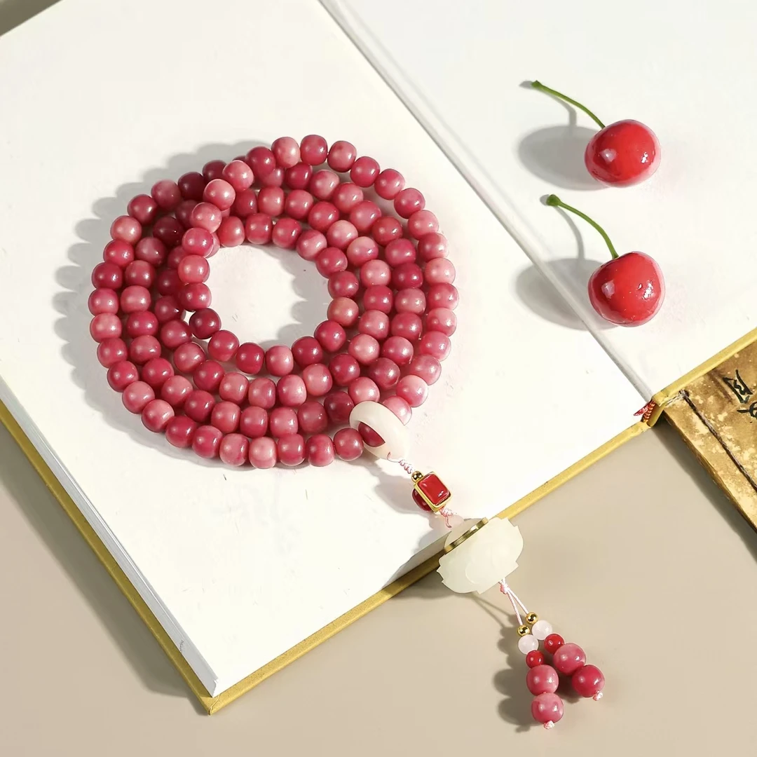 【石榴花开】樱桃红菩提108颗脖挂手串菩提根莲花文玩念珠10mm